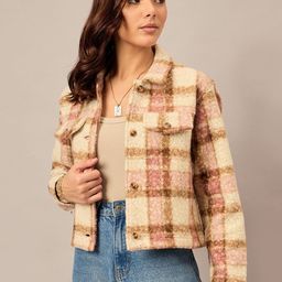 REPRISE Women Checked Crop Open Front Jacket-1
