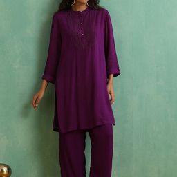 indy Raaga Round Neck Kurta With Trousers Co-Ords Set-image-31