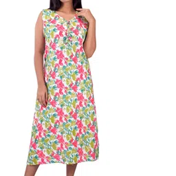 CLYMAA Green Viscose Rayon Maxi Printed Nightdress-picture-45