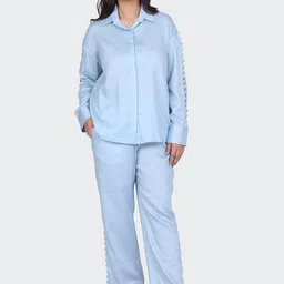 HUE & HIDE Pure Cotton Shirt Collar Shirt With Trousers Co-Ords Set-image-31