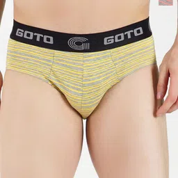 GOTO Pack Of 2 Striped Basic Briefs COTTON BLEND STRIP OUT EL Orange Yellow-35