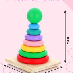 Aditi Toys Stackable Blocks Ring Toy for Kids, Multicolor Color Ring Sorting and Stacker Game for Kids Above 12 Months, BIS Approved (Wooden Ring), 9 Pcs image 3