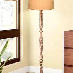Homesake Beige & Brown Textured Wood FloorLamp-15