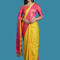 yourwish Checked Woven Design Zari Garad Saree-image-24