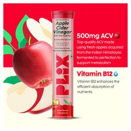 PLIX Apple Cider Vinegar Effervescent Tablet with Mother for Overall Wellbeing | Pack of 2 (Apple) - 30 Tablets image 4