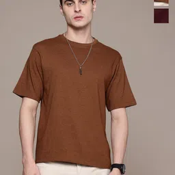 Moda Rapido Men Pack Of 2 Solid Round Neck Cotton Oversized Fit T-shirts-image-27