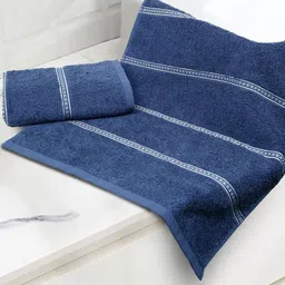 MYTRIDENT Blue & White 2 Pieces Striped 450 GSM Pure Cotton Hand Towels-image-80