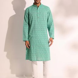 Fabindia Ethnic Motifs Printed Mandarin Collar Cotton Straight Kurta-36