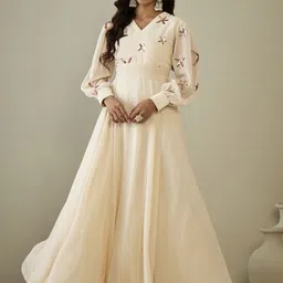 Inddus Floral Embroidered Sequinned A-line Ethnic Dress-picture-15