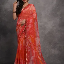 DIVASTRI Tie and Dye Mirror Work Poly Georgette Saree-picture-9