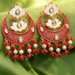 OOMPH Floral Meenakari Kundan & Pearl Chandbalis-1