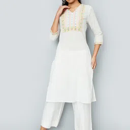 max Geometric Embroidered V-Neck Mirror Work Straight Kurta-73