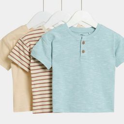 Marks & Spencer Boys Pack Of 3 Solid Henley Neck Cotton T-shirt-image-70