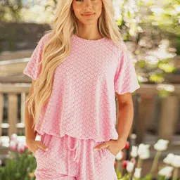 Errabelly Textured Round Neck T-shirt & Shorts Co-Ords Set-image-54