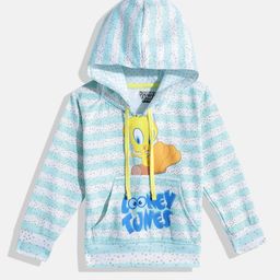Eteenz Girls Tweety Print Striped Cotton Hooded Sweatshirt-image-22