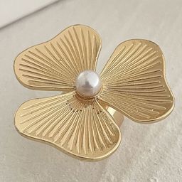 LULU & SKY Gold Plated Corrugated Floral Finger Ring-image-74