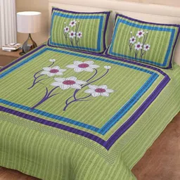Aura Green & White Printed Pure Cotton 144 TC Queen Bedsheet Set 2.10 m X 2.30 m-image-99