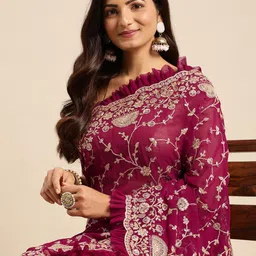 kasee Floral Zari Pure Georgette Saree-26