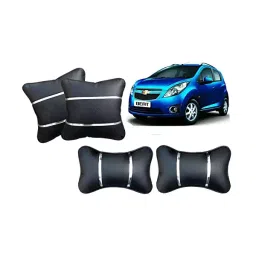 Auto Pearl Black and Silver Color Neck Rest with Cushion Set of 4 Pcs Compatible for Beat Type-1-13