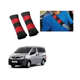 Auto Pearl Seat Belt Cushion (Pack of 2, Black, Red) Compatible for Nissan Evalia-21