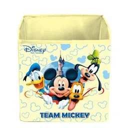 Kuber Industries Cream-Colour & Blue Mickey Print Foldable Extra Large Storage Cube With Handle image 2