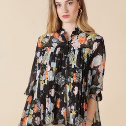 Gipsy Black Floral Print Mandarin Collar Top-image-77