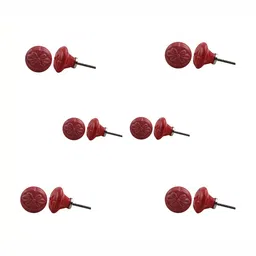 Indianshelf 6Pcs Red Textured Ceramic Flower Knobs-41