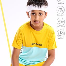 Pine Active Half Sleeves Quick Dry T-shirt with HD Text Print - Yellow Blue-picture-25