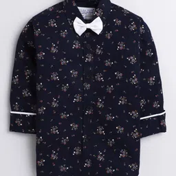 Polka Tots Full Sleeves Floral Print Shirt With Bow - Blue-picture-48