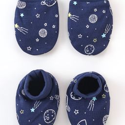 Babyhug 100% Cotton Mittens & Booties Space Print - Navy Blue-image-43