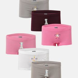 Mackly Pack Of 6 Unicorn & Dog Printed Hipster Panties - Pink & Grey-image-90