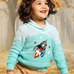 Babyhug Cotton Knit Full Sleeves Sweater with Sequin Design - Blue-image-3