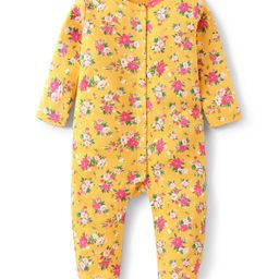 Babyhug Cotton Knit Full Sleeves Floral Printed Footed Sleepsuit - Yellow-image-44