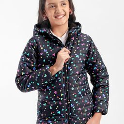 Pine Kids Full Sleeves Hooded All Over Heart Printed Jacket - Black-picture-28