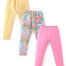 Babyhug Cotton Lycra Knit Full Length Polka Dot Print Leggings Pack of 3 - Multicolor-picture-31
