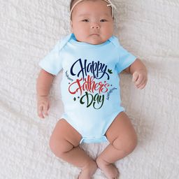 BLUSHES 100% Cotton Fathers Day Theme Half Sleeves Happy Fathers Day Text Printed Onesie - Powder Blue-picture-19