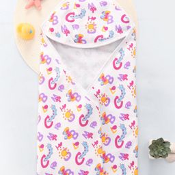 Babyhug Terry Knit Hooded Bath Towel With  Caterpillar Print L 75 x B 75 cm - Pink-image-46