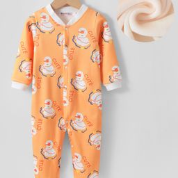 Kookie Kids Full Sleeves Full Sleeves Winterwear Romper with Duck Print - Orange-image-76