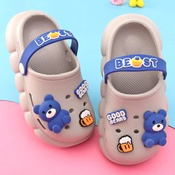 Oh! Pair Clogs with Back Strap Closure Bear Applique - Grey-image-50