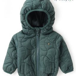 Babyoye Woven Full Sleeves Padded Hooded Jacket with Quilted Design & Star Applique - Green-image-63