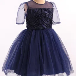 Pine Kids Woven Puffed Sleeves Party Dress - Navy Blue-picture-46