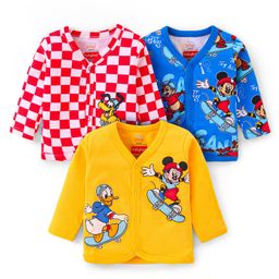 Babyhug Disney Interlock Knit Full Sleeves Jhablas with Mickey Mouse & Friends Graphics Pack of 3 - Red Yellow & Blue-18
