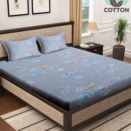 Klotthe Multicolor Floral 400 TC Pure Cotton Fitted Double Bedsheet with 2 Pillow Covers-24