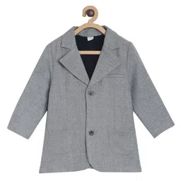 MINI KLUB Full Sleeves Pockets Detailed Solid Long Coat - Grey-picture-5