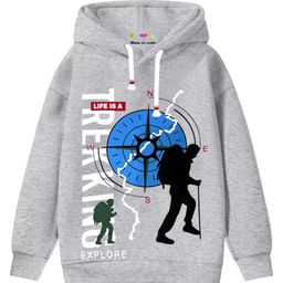 KUCHIPOO Fleece Full Sleeves Life Is Trekking Text Printed Hoodie - Grey-picture-20
