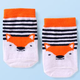 Cutewalk by Babyhug Knit Anti-Bacterial Ankle Length Anti-Skid Sock with Fox Design - Neon Orange-image-73