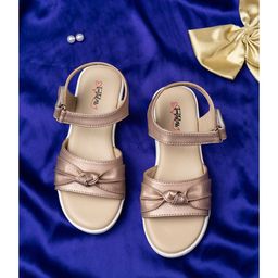 Toothless Knot Designed Sandals With Velcro Closure - Rose Gold-image-79