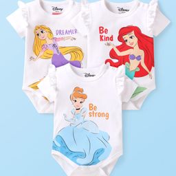 Babyhug Disney Interlock Knit Half Sleeves Onesies with Frill Detailing & Disney Princess Graphics Pack of 3 - White-image-76