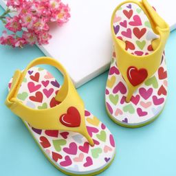 Babyoye Velcro Closure Flip Flops With Hearts Print & Applique - Yellow-image-52