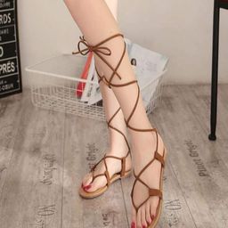 Shoetopia Colour Blocked Tie Up Sandals - Brown-image-81